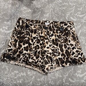 Cache‎ Womens Shorts Size 10 Leopard Print Button Detail High Rise Cuffed Cotton
